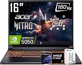 Nitro V 16 AI Gaming Laptop, 16" WUXGA IPS180Hz Display, AMD Ryzen 7 260(>Intel i7-14700), NVIDIA GeForce RTX 5050 8GB GDDR7,16GB DDR5, 1TB SSD, WiFi 6E, RGB Backlit KB, Win11 PRO, W/256GB PSD