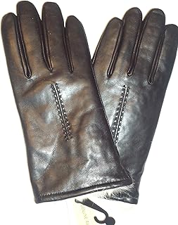 Ladies Rabbit Fur Lined Genuine Leather Gloves, Medium Black