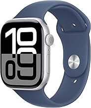 Watch Series 10 [GPS 46mm case] Smartwatch with Silver Aluminum Case with Denim Sport Band - M/L. Fitness Tracker, ECG App, Always-On Retina Display, Water Resistant
