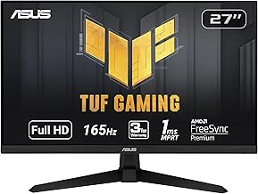 TUF Gaming 27" 1080P Monitor - Full HD, 165Hz (Supports 144Hz), 1ms, Extreme Low Motion Blur, FreeSync Premium, Shadow Boost, Eye Care, HDMI, DisplayPort, Tilt Adjustable - VG277Q1A,Black