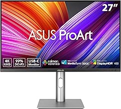 ProArt Display 27” 4K HDR Professional Monitor (PA279CRV) - IPS, UHD (3840 x 2160), 99% DCI-P3/Adobe RGB, ΔE < 2, Calman Verified, USB-C PD 96W, DisplayPort, Daisy-Chain, Ergonomic, 3yr Warranty