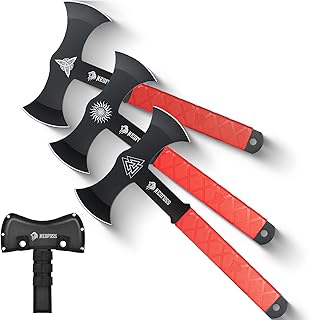 NedFoss Throwing Axes and Tomahawks with Innovative TPR Rubber Handle, 11.9" Full Tang Double Bit Throwing Axe Set with Sheath, Viking Axe Throwing Game for Recreation and Competition