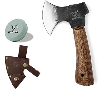 Hatchet, 8 Inches Small Hand Axe 1065 Manganese Steel and Beech Wood Handle with Leather Sheath