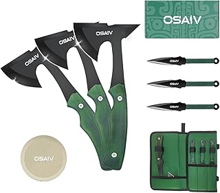 Throwing Axes Set, Full Tang Stainless Steel Well Balanced Hatchet with Wooden Handle, 8.8in Double Bit Axe for Backyard Recreation and Competition, 3 Pack with Storage Bag and Whetstone