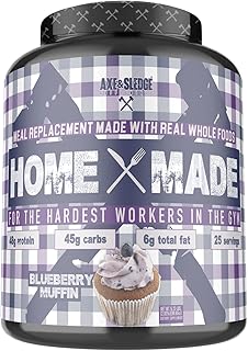 Axe & Sledge Supplements Home Made Whole-Foods-Based Meal Replacement Powder with Digestive Enzymes, Protein, Carbohydrates, and Fats, 25 Servings, Blueberry Muffin