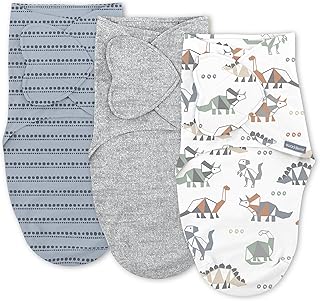 SwaddleMe by Ingenuity Monogram Collection Baby Swaddle, 100% Cotton, Improves Sleep & Calms Startle Reflex, 0-3 Months, Pocket Fold Design for Easy Changes, 1.0 TOG, 3-Pack - Dino Mite