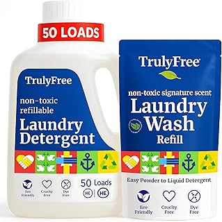 Sponsored Ad - Truly Free Natural Laundry Detergent for Sensitive Skin | Eco Friendly, Plant Based, Baby Clothes Safe | Clean & Easy Powder to Liquid, 1 Pack Detergent + 1 Refillable Jug | Signature S