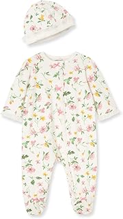 Sponsored Ad - Little Me Clothes for Baby Girls 100% Cotton Scratch-Free Tag Footed One-Piece Romper and Hat Sleeper Set Preemie to 9 Months
