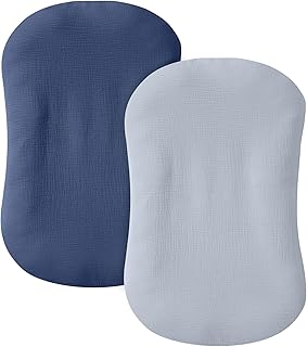 Muslin Baby Lounger Cover 2 Pack, 100% Cotton Infant Lounger Cover, Soft & Breathable Replacement Slipcover, Compatible with Snuggle Me Newborn Lounger (Navy,Lightblue)
