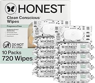Sponsored Ad - The Honest Company Clean Conscious Multi-Use Wipes, Unscented Hypoallergenic Baby Wipes for Sensitive Skin, 99% Water Plant-Based Compostable Wipes, Pattern Play, 720 Count
