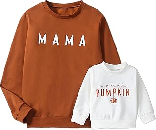 Karwuiio Mommy and Me Family Matching Outfits Halloween Pumpkin Print Sweatshirt Long Sleeve Pullover Tops