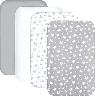 Mini Portable Crib Sheets 4 Pack for Boys or Girls (38" X 24"), Compatible with Dream on Me, Delta Porta Crib and Arms Reach Ideal Cosleeper, Grey