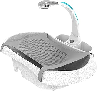 The First Years Rain Shower Baby Bathtub Set - Includes Infant Sling, Soothing Spray Shower Head, Fresh Water Tank and Built in Soft Brush - 3 in 1 Grow with Me Design - Baby Bath Essentials