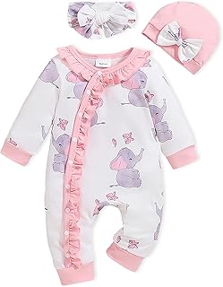 Newborn Baby Girl Clothes Infant Floral Print One-Piece Romper+Jumpsuit+Bodysuit+Hat+Headband