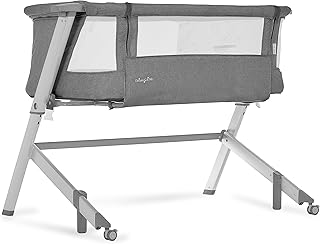 Dream On Me Skylar Bassinet and Bedside Sleeper in Grey, Lightweight and Portable Baby Bassinet, Five Position Adjustable Height, Easy to Fold and Carry Travel Bassinet, JPMA Certified