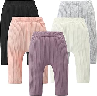 Sponsored Ad - Baby and Toddler Girl's 5 Pack Cotton Ribbed Pull On Pants Leggings 0-4 Years