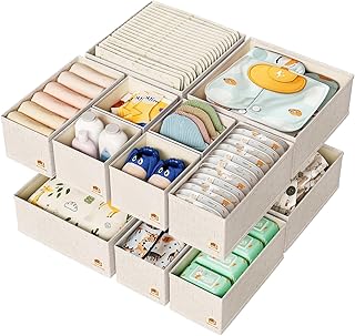 Sponsored Ad - ZenStorage Cotton Linen Drawer Organizer for Baby Clothes, 12Pack Foldable Nursery Dresser Divider, Multi-Size Set Dresser Drawer Organizer for Nursery, Bedroom and Closet, Beige