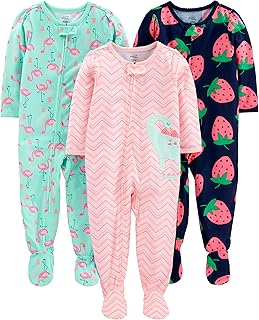 Baby and Toddler Girls' 3 Pack Loose Fit Polyester Jersey Footed Pajamas