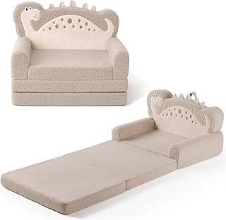 Blissful Diary Foldable Toddler Couch, 2-in-1 Comfy Toddler Chair & Lounger for Reading, Nap, Playroom, Kids Couch Sofa for 1 2 3+ Year Old Girls Boys Baby Birthday Gift, Gray Shell