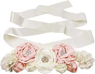 Floral Bridal Maternity Sash Belt – Satin Ribbon Belly Band for Wedding Pregnant Baby Shower Party Photoshoot
