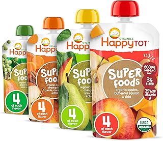 Happy Tot Organics Stage 4 Baby Food Pouches, Gluten Free, Vegan Snack, SuperFoods Fruit & Veggie Puree & Chia Variety Pack, 4.22 Ounce (Pack of 16), Amazon Exclusive