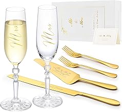 Sponsored Ad - Wedding Cake Knife and Server Set with Forks, Classical Style Crystal Champagne Flutes Toasting Glasses for Bride and Groom, Wedding Gifts for Couples, Engagement and Bridal Shower Gift