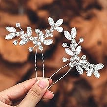 Casdre Crystal Bride Wedding Hair Pins Rhinestone Bridal Hair Pieces Wedding Hair Accessories for Women and Girls (Pack of 2) (A Silver)