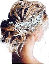 Unicra Bride Flower Wedding Hair Vine Crystal Bridal Piece Rhinestone Party Accessories Leaf Jewelry Bead Headpiece for Women and Girls