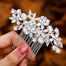 Foyte Crystal Bride Wedding Hair Comb Silver Flower Bridal Headpieces Leaf Hair Pieces Rhinestone Bridesmaid Side Combs Hair Accessories for Women (crystal silver)