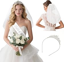 Sponsored Ad - 3PCS Bride Decorations Set – Satin Bride Sash, White Veil with Embroidered Letters, Silver Tiara Headband– Elegant Bridal Accessories for Wedding, Bachelorette Party