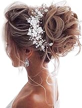 Unicra Flower Bride Wedding Hair Vine Pearl Bridal Hair Piece Leaf Hair Accessories Rhinestone Headband for Women and Girls (9inches) (Silver)