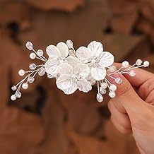 Sponsored Ad - Jakawin Bride Flower Wedding Hair Piece Silver Pearl Hair Clip Rhinestone Crystal Headpiece Leaf Bridal Hair Accessories for Women FJ01 (1 Silver)
