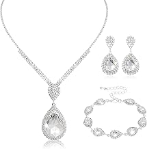Silver Bridal Wedding Jewelry Sets for Women Crystal Bridal Necklace Earrings Bracelet Set Rhinestone Choker Necklace for Brides Bridesmaids Prom Party Costume (Silver)