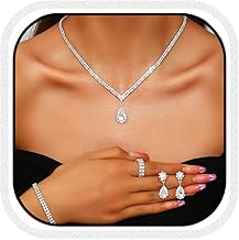 Aukmla Rhinestones Bridal Wedding Jewelry Set Crystal Necklaces Earrings Bracelet Ring Sets Prom Jewelry for Women and Brides