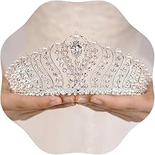 JWICOS Silver Pearl Crown for Women Queen Crown and Tiara for Women Crystal Rhinestone Princess Tiaras Crowns Wedding Hair Accessories for Bride Birthday Party Prom