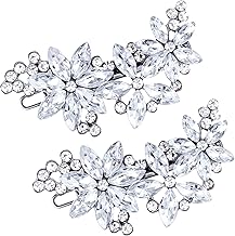 PAGOW Hair Clips, 2Pcs Crystal Flower Bridal Hair Accessories, Silver Rhinestone Hair Pins, Wedding Headpiece for Brides Women Girls