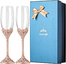 Sponsored Ad - Champagne Flutes - Crystal Glass Metal Base With Crystal Stones, Set of 2 Toasting Flute Pair, Wedding Anniversary Party Birthday Banquets and Gifts for Bride and Groom (Rose Gold)