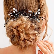 Unicra Bride Wedding Black Hair Pins Bridal Crystal Hair Piece Hair Accessories for Women and Girls (Pack of 2)