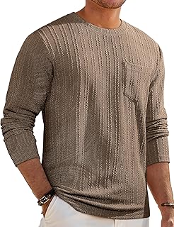 Sponsored Ad - Men's Long Sleeve Shirts Casual Crewneck Pullover T-Shirt Stretch Textured Knit Tee with Pocket