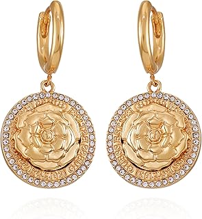 Sponsored Ad - Goldtone Crystal Stone Coin Huggie Hoop Drop Earrings