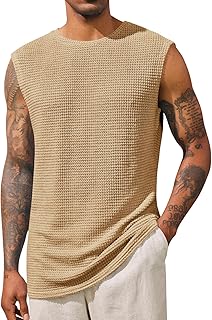 Mens Waffle Tank Tops Sleeveless T-Shirts Athletic Muscle Summer Beach Hippie Shirts