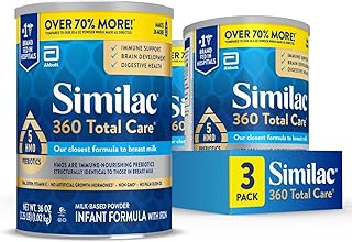 Similac 360 Total Care Infant Formula, Has 5 HMO Prebiotics, Our Closest Prebiotic Blend to Breast Milk, Non-GMO, Baby Formula Powder, 36-oz Value Can, Pack of 3