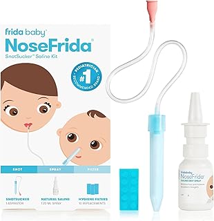 Frida Baby Saline Kit, Cold & Flu 12 pc Set Includes NoseFrida Nasal Aspirator for Baby, Nose Sucker, Saline Nasal Spray with 10 Extra Hygiene Filters, Nasal Spray Decongestant, 0.68 fl oz