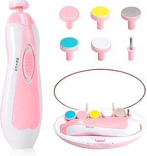 Baby Nail Trimmer File with Light - Safe Electric Nail Clippers Kit for Newborn Infant Toddler Kids Toes and Fingernails - Care, Polish and Trim - Battery Operated (AA), Pink