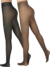 Delcast 2 Pairs Fleece Lined Tights Women，Fake Translucent Thermal Sheer Thick Pantyhose Leggings for Winter