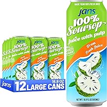Soursop Juice with Pulp (Guanabana), 16.9 oz (Pack of 12) JANS | 100% Pure Soursop Graviola | NO Sugar Added, NOT From Concentrate, Fat-Free, Cholesterol-Free, Refreshing Taste of the Tropics