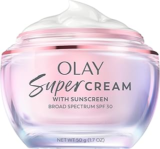 Super Cream with Sunscreen SPF 30, Lightweight Face Moisturizer with Sun Protection, 5-in-1 Skin Care Benefits - Hydrating, Brightening, Firming - Niacinamide, Vitamin C, Collagen Peptide, 1.7 oz