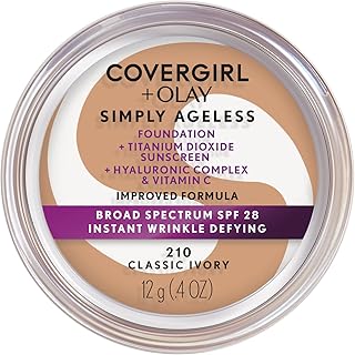 OLAY Simply Ageless Instant Wrinkle-Defying Foundation, 210 Classic Ivory, 0.44 Fl Oz (Pack of 1)