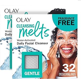 Sponsored Ad - Face Wash, Gentle Cleansing Melts, Fragrance-Free, Daily Use Cleanser, For All Skin Types, Travel Size, Water-Activated to Clean, Tone, and Refresh, 64ct (2 Pack x 32ct)