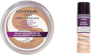 OLAY Simply Ageless Instant Wrinkle-Defying Foundation 210 Classic Ivory 0.44 Fl Oz & Simply Ageless 3-in-1 Liquid Foundation Classic Ivory